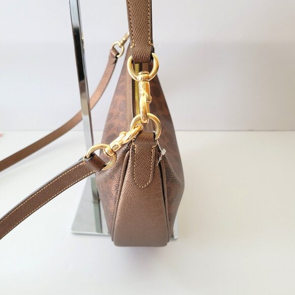 Coach CCL27 Metallic Signature Aria Shoulder Handbag Bag Brown Copper Crossbody - Picture 5 of 7